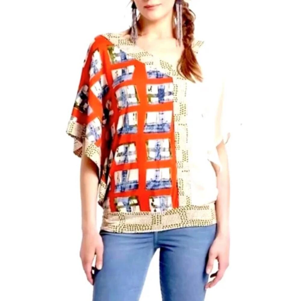 Anthropologie Vanessa Virginia Askew Half Sleeve Multi Print Kimono‎ Top Size XS